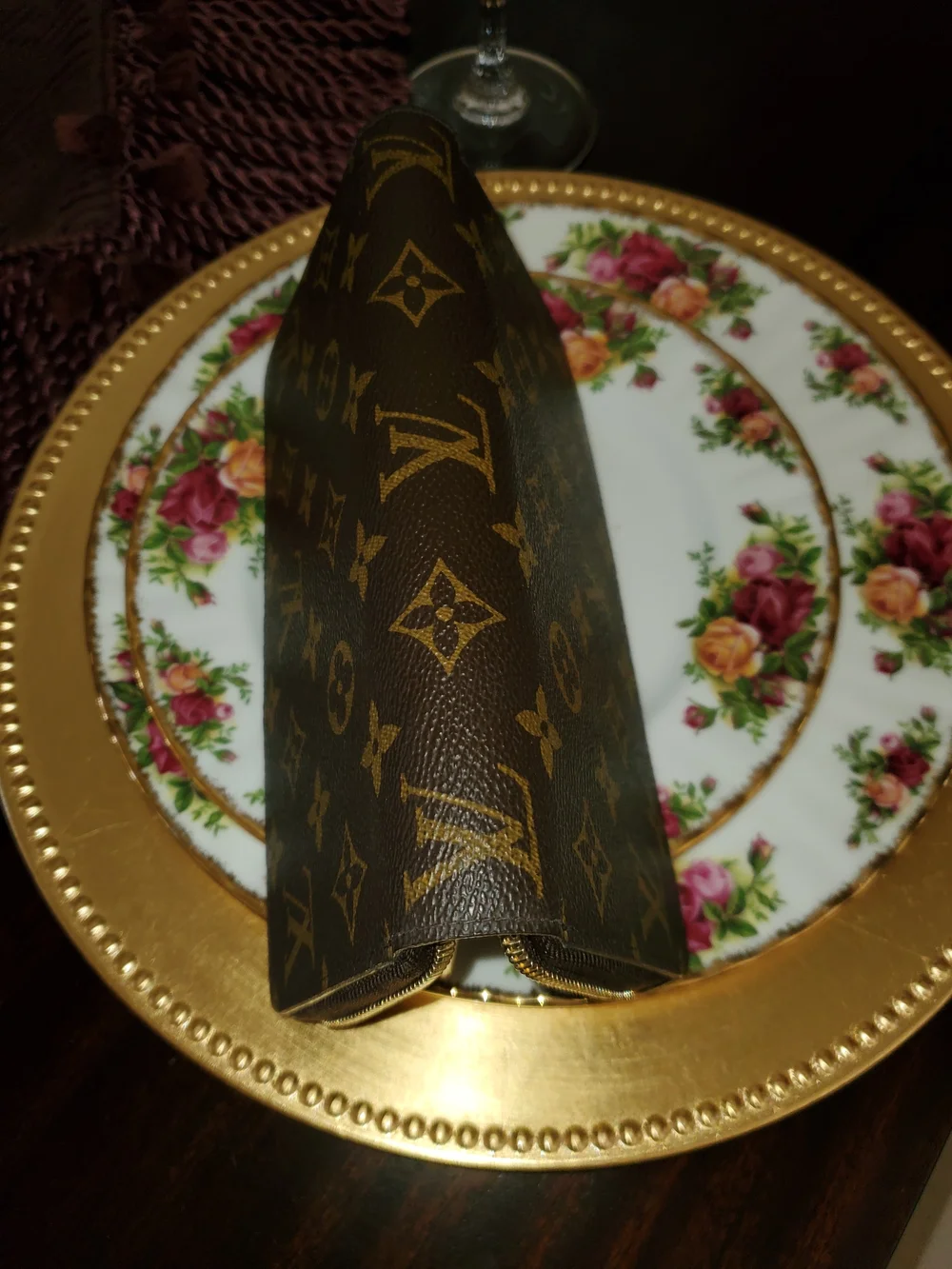 Louis Vuitton Brown Monogram Zip Wallet with Gold-Tone Hardware